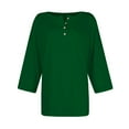 thumbnail image 5 of DENGDENG Womens Plus Size Tops 3/4 Sleeve Summer Round Neck T-Shirts Elbow Casual Button Down Shirts Cute Three Quarter Length Tunics Petite Petite Pullover Dark Green S, 5 of 5