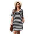 thumbnail image 5 of Daystry Women's Plus Size Striped Fashion V Neck Loose Short Sleeve T Shirt Dress with Pocket for Women, 5 of 13