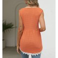 thumbnail image 3 of Women Round Neck Tank Top Striped Pattern Ruffle Hem Lace Trim Summer Sleeveless Vest, 3 of 6