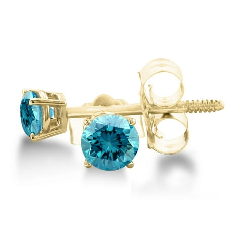 14K Yellow Gold Blue Diamond Stud Earrings 1/4ct tw