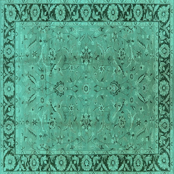 Ahgly Company Indoor Square Oriental Turquoise Blue Traditional Area Rugs, 6' Square