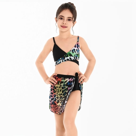 Weebloom Toddler Girl Swimsuit Two Piece Leopard Print Bikini Tankini Top Bottom Swimwear Kids Bathing Suit Black Size 2-3 Years