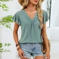 thumbnail image 5 of Olyvenn Short Sleeve V-Neck Blouses Women Casual Fashion Solid Color Soft Comfortable Elegant Tops Daily Wear Summer Outfit Green XL, 5 of 8