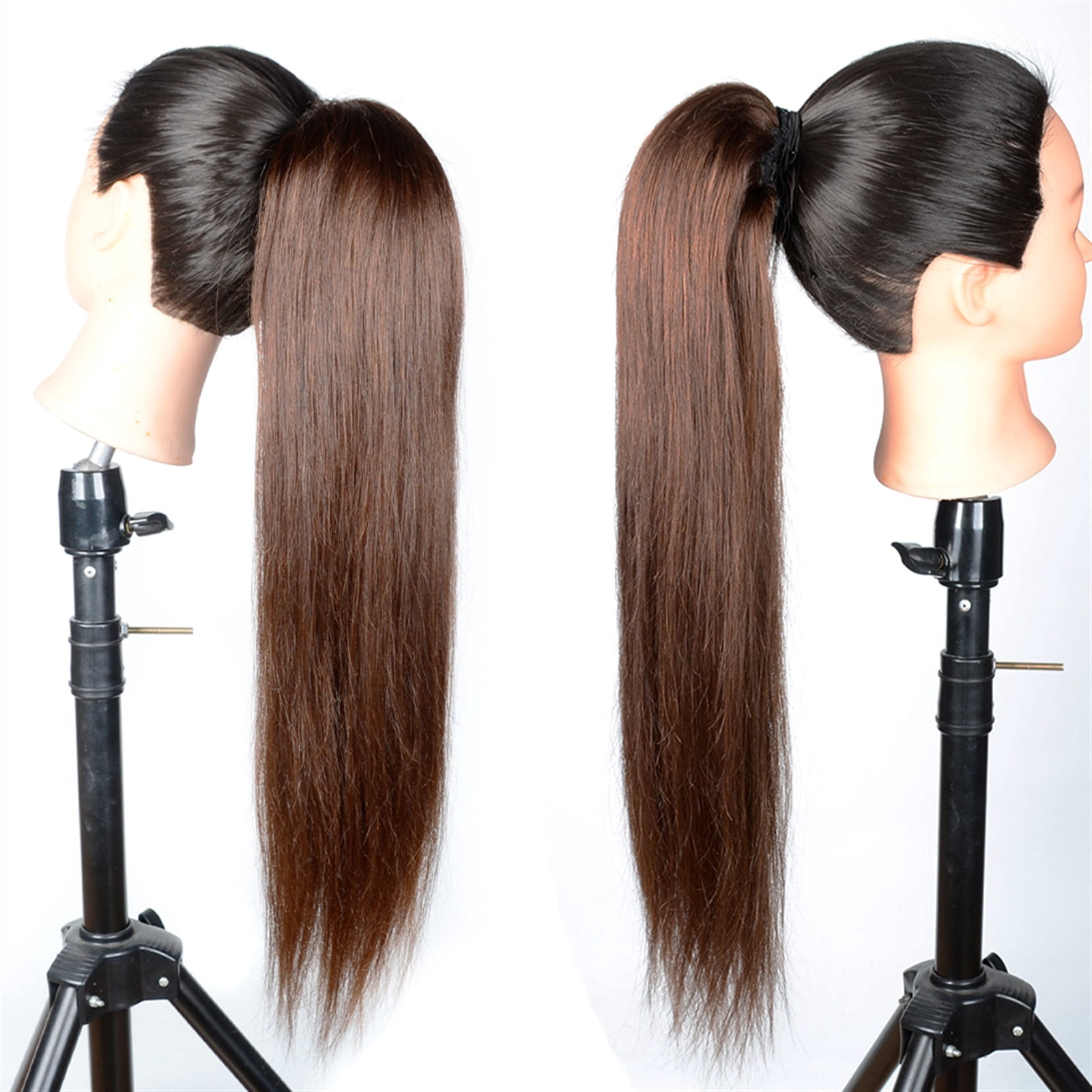 12-26" Brazilian Remy Hair Clip In Straight Hair Ponytail Hairpiece Long Ponytail Extensions Dark Brown Straight Drawstring Ponytail Human Hair