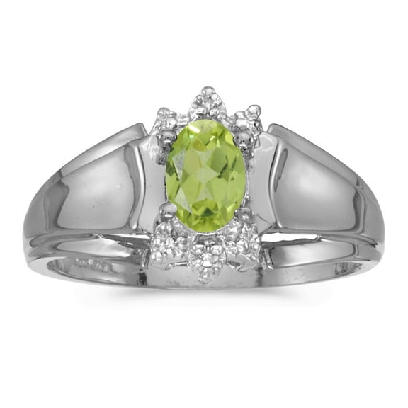 14k White Gold Oval Peridot And Diamond Ring