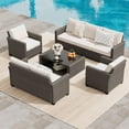 thumbnail image 7 of Garvee 5-Piece Outdoor Patio Furniture Set, Rattan Wicker Sectional Sofa with Cushions & Glass Coffee Table, All-Weather Conversation Set for Garden, Backyard, Poolside & Balcony, Beige, 7 of 7