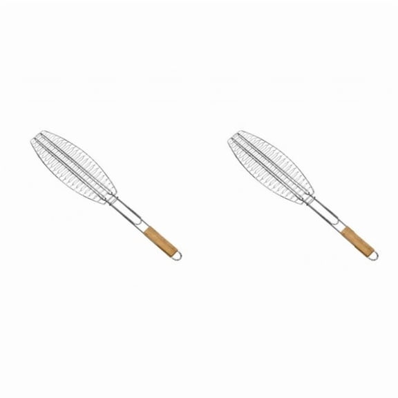 Fish Grill Stainless Steel Large with Wooden Handle Fish Grill for Barbecuing