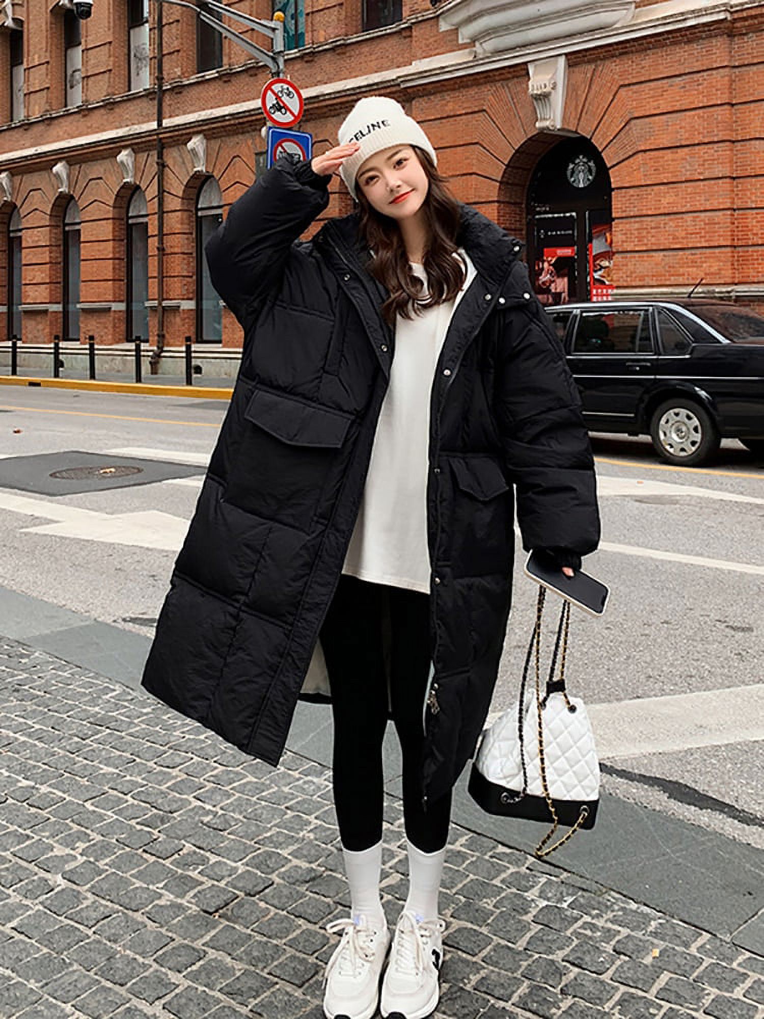 black long oversized puffer jacket