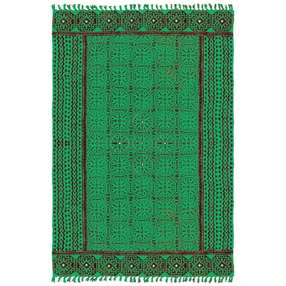 Casavani Hand Block Printed Green Cotton Kitchen Area Carpets Indoor Outdoor Rug 2x3 feet