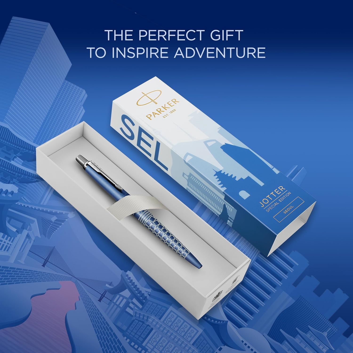 Parker Jotter Ballpoint Pen | Special Edition | Seoul Blue with Chrome Trim | Medium Point | Blue Ink | Gift Box