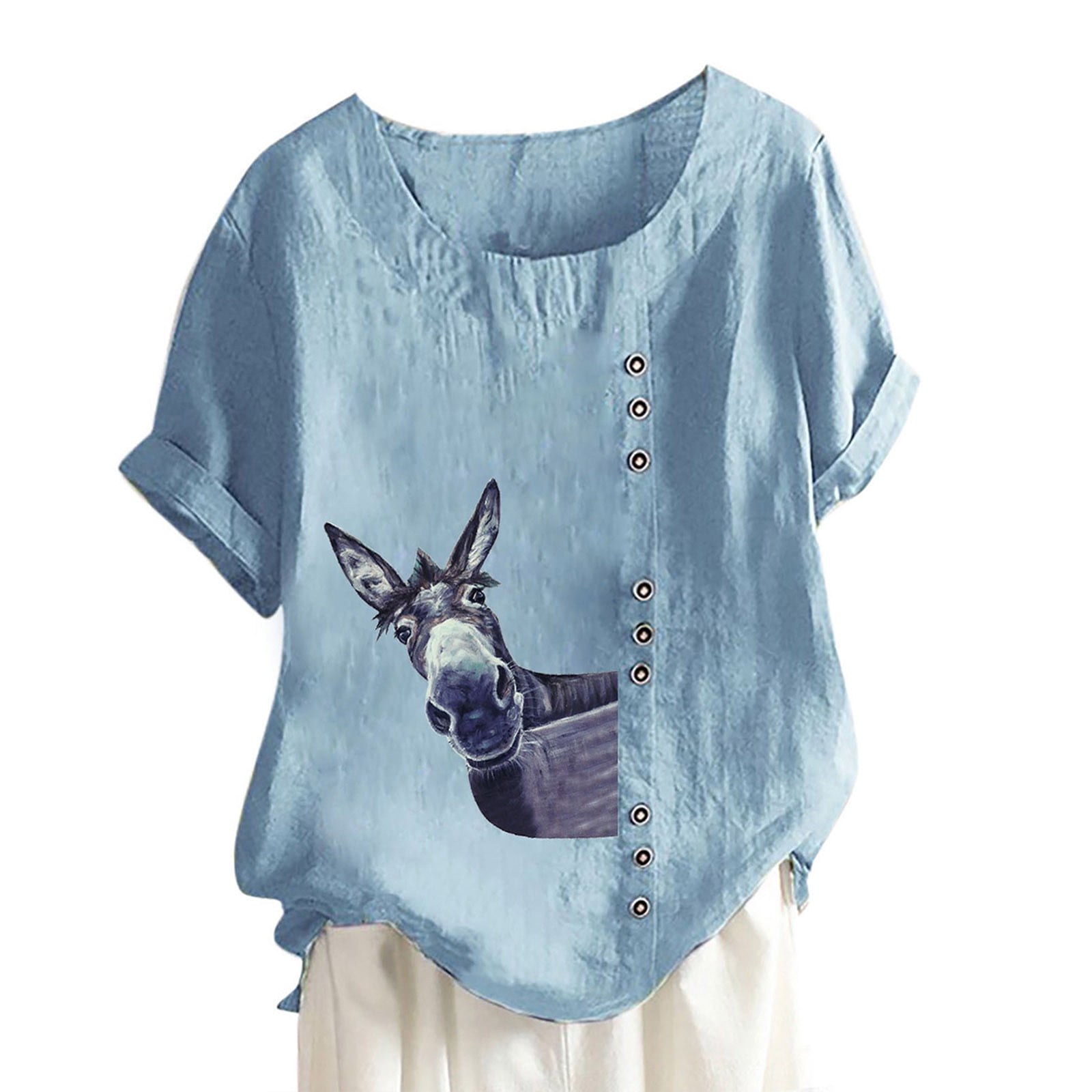 COBKK Womens Tops Business Casual Shirts Blouses u0026 Button-Down Shirts Summer  Plus Size Casual Loose Solid Short Sleeve Tops Button Blouse Tops For Women  Casual Elegant Light Blue 2XL - Walmart.com