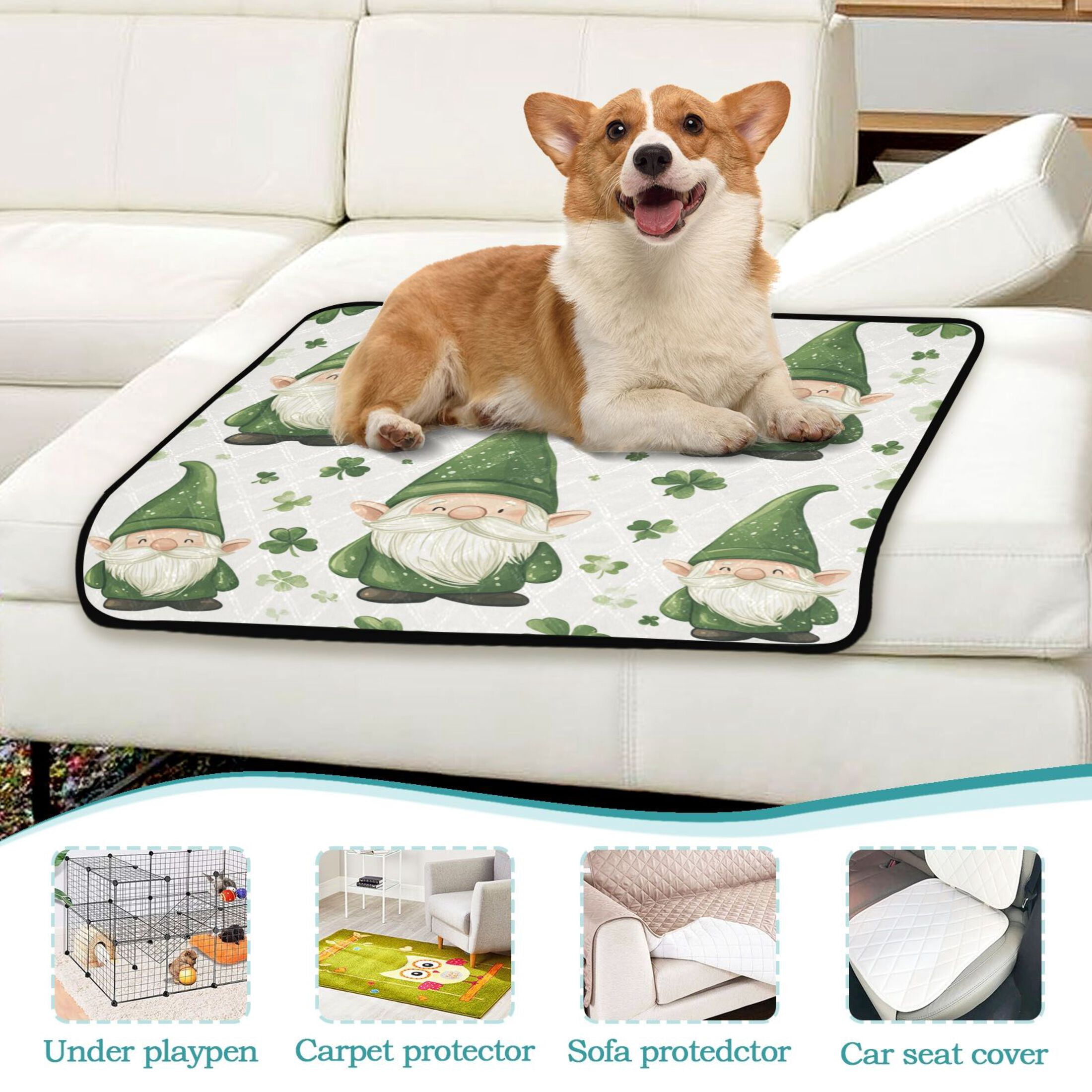 Qxltty Pattern Of Dwarf in Green Hat Cat litter Pads Pet Set of 2 Diaper Mats Center Anti-leakage Layer Absorbent Soft and Comfortable