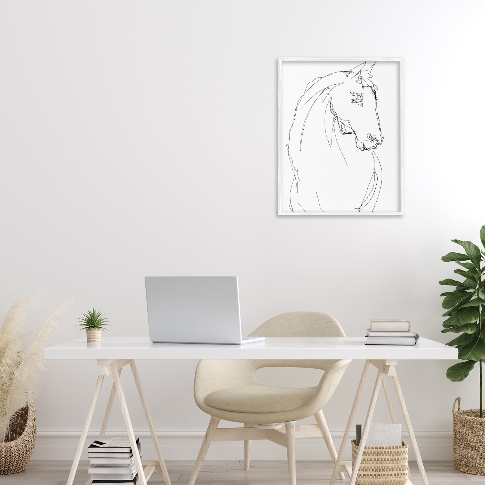 Stupell Industries Sketched Horse Contour White Framed Giclee Art, design by Lorenzo Collective