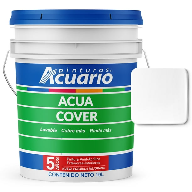 Pintura Vinil Acrílica Exteriores Interiores Nueva Formula Mejorada Pinturas Acuario Acua Cover 5 Años 19 Litros Blanco Mate