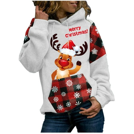 

Cute Hoodies for Teen Girls Gnomes Graphics Plaid Pockets Hooded Pullover Coat Oversized Comfy Shirts