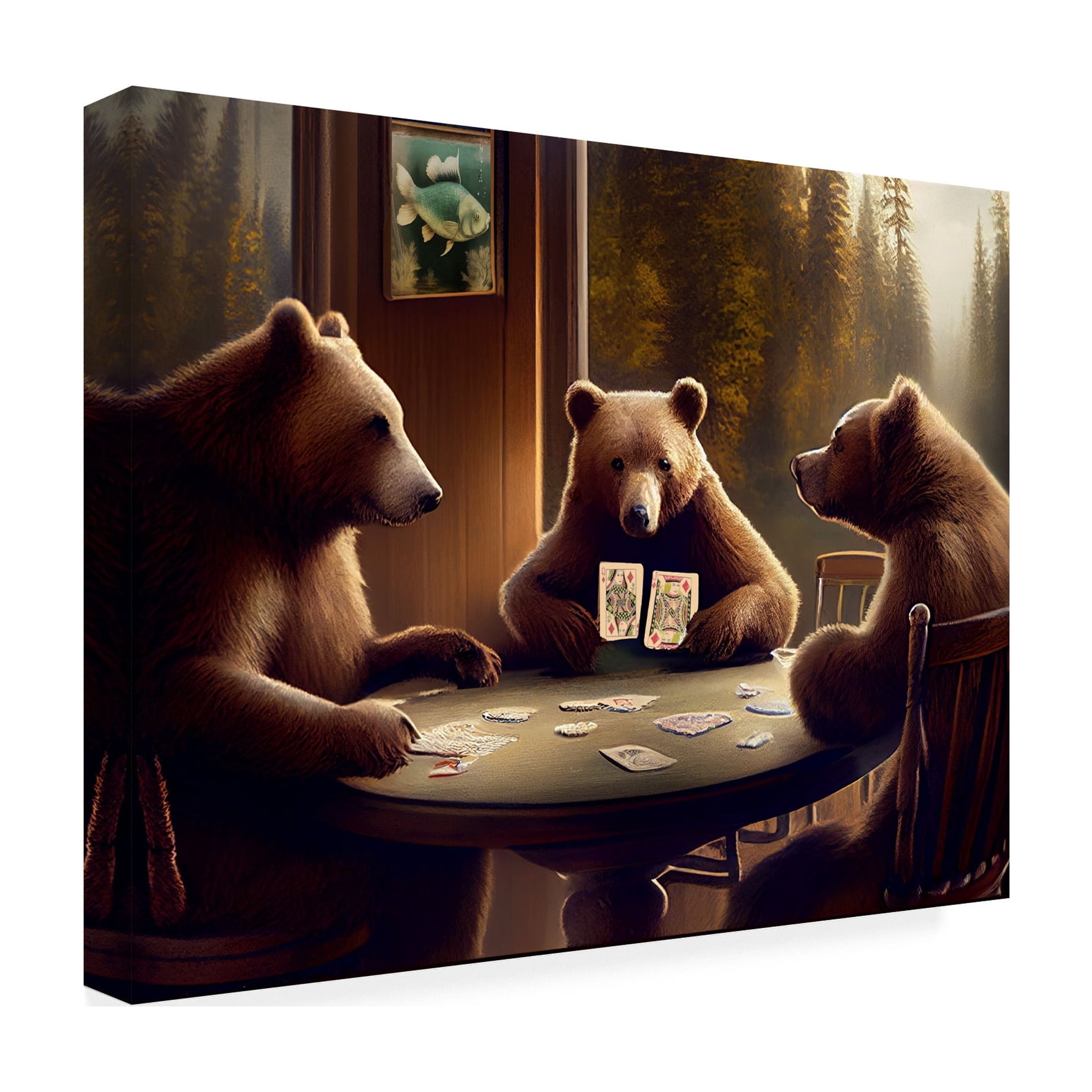 Canvas Wall Art - Sasha 'Brown Bear Poker' Wall Art for Living Room, Bedroom, or Office Décor by Trademark Fine Art - 47 x 35 Inches - 47x35