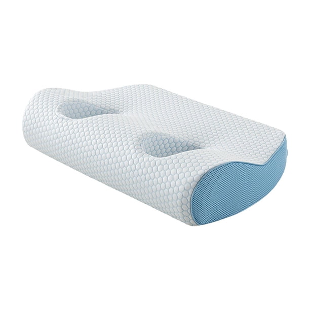 Almohada para los oídos con agujeros, almohada para el cuello, cómoda, transpirable, ergonómica, suave para los lados Corteza azul