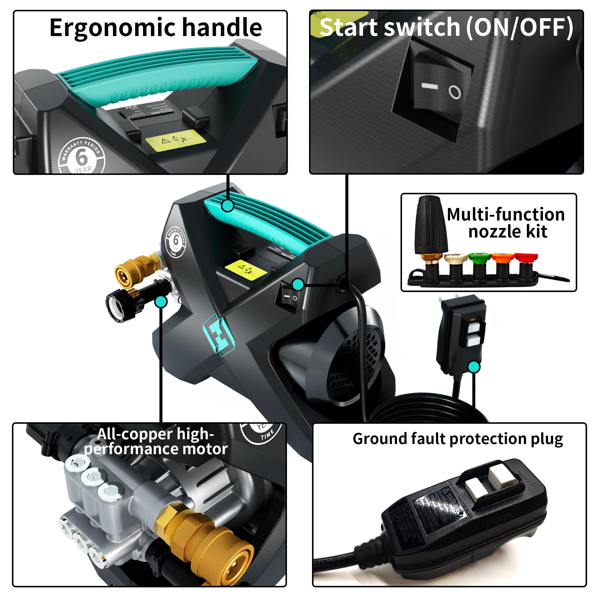 FOTING Cordless Pressure Washer 3.5 GPM Brushless Copper Motor 5 Nozzles 1000ML Foam Cannon Blue