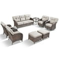 thumbnail image 3 of OPOHORO Outdoor 8 Pieces Conversation Set, Brown Wicker Sofa, with Swivel Chairs, Lounge Chairs, Side Table and Ottomans, Patio Furniture Set with 5" Thick Cushion for Porch, Beige, 3 of 14