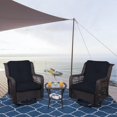 thumbnail image 7 of MEETWARM 3-Piece Patio Wicker Conversation Bistro Set Cushioned, Outdoor Swivel Rocking Chairs Rattan Furniture Sets with Thickened Cushion and Glass-Top Coffee Table (Navy Blue), 7 of 7