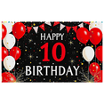 thumbnail image 7 of Black Background 10th Birthday Banner with Red White Balloons and Polka Dot Bunting Happy Birthday Party Supplies Photography Props Decors for Birthday Party Celebration Event Decorations, 7 of 7