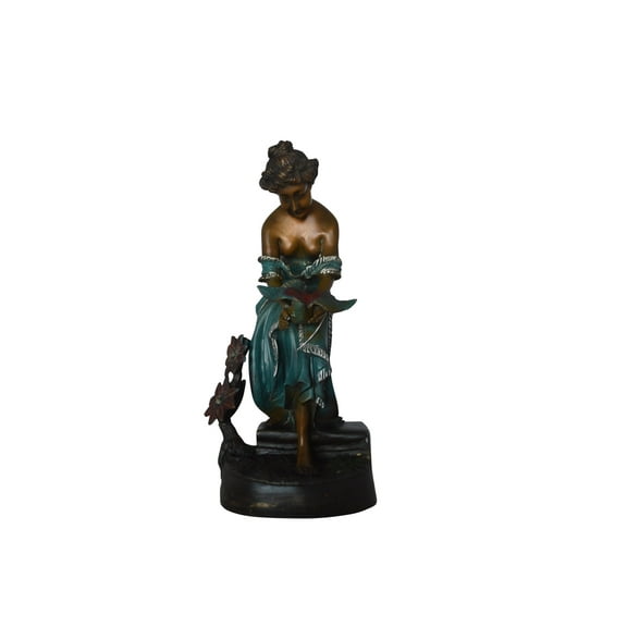 Lady holding a bird bronze statue - Size: 10"L x 9"W x 20"H.
