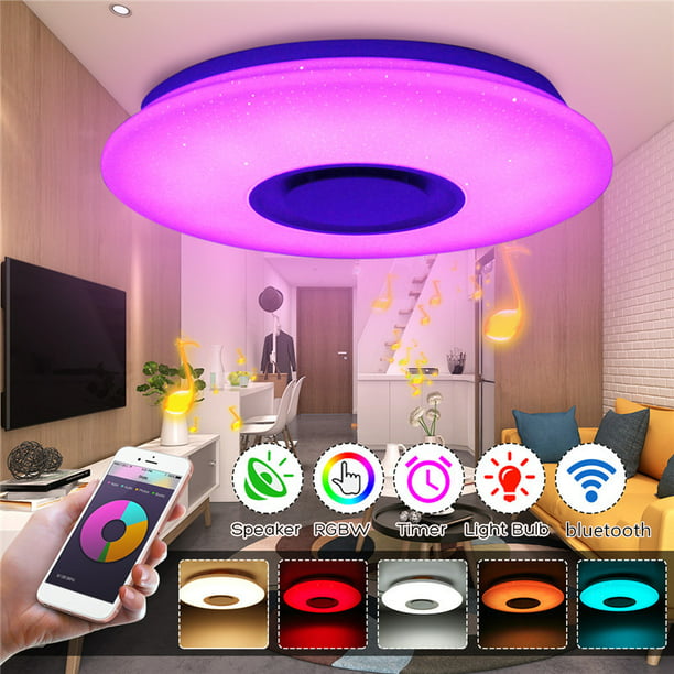 24w Dimmable Fush Mount Led Music Ceiling Lights Chandelier With
