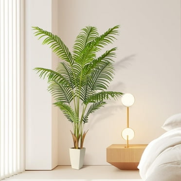 Alupssuc 5ft Artificial Palm Tree, Pre Potted Faux Greenry Tree for Home Decor Indoor Outdoor, Tall Silk Fake Plant with Natural Trunk and Lifelike Leaves