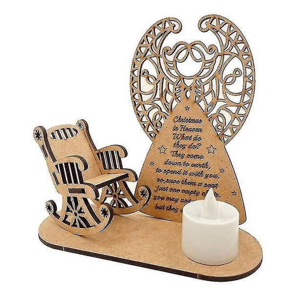 Poema de ángel navideño Decoración conmemorativa Adorno de madera en memoria de un ser querido Candelabro Decoración Mecedora navideña (1 unidad)