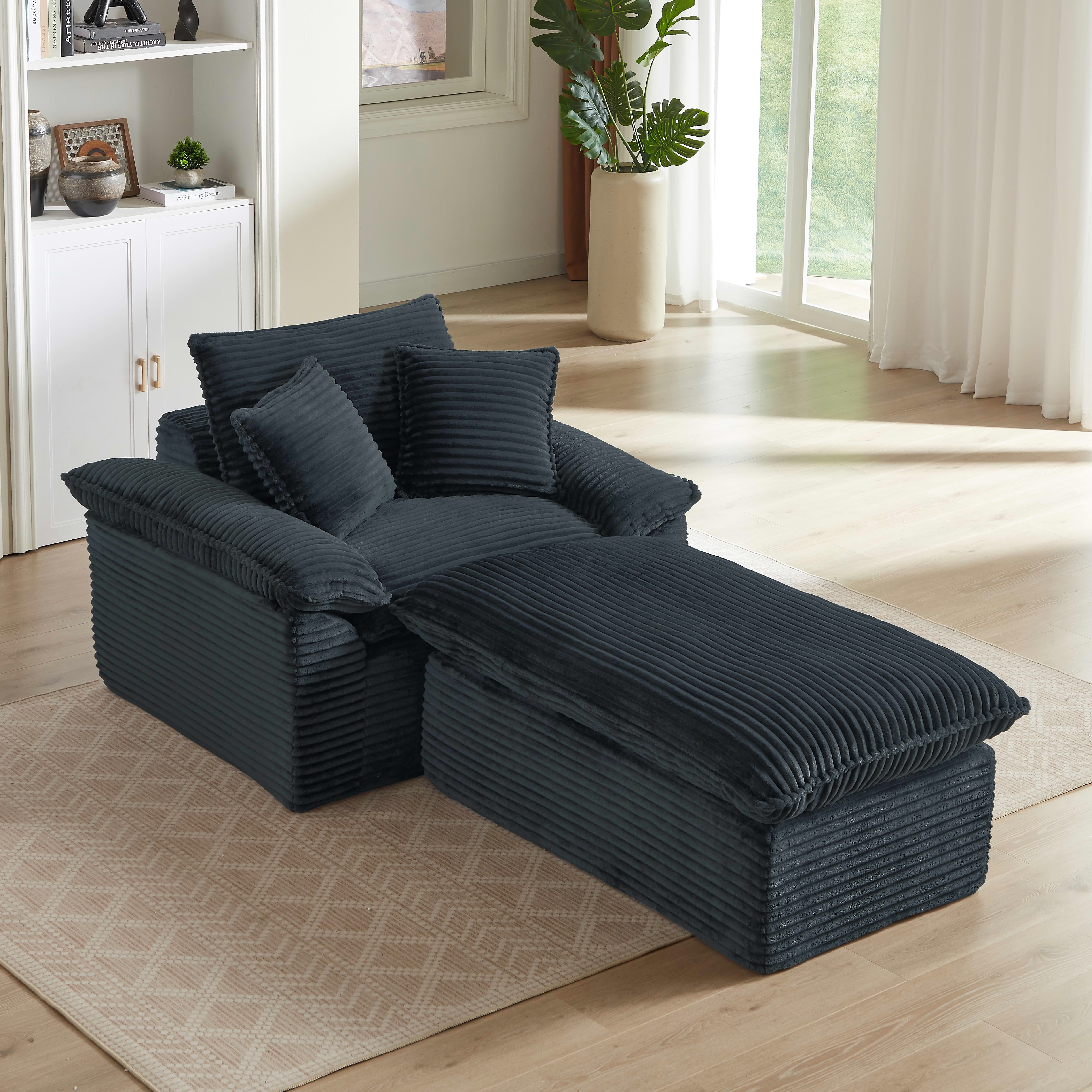 MAYEERTY Corduroy Modular Sofa, Oversized Single Chaise Lounge with Activity Footrest for Apartment, 52" Dark Gray