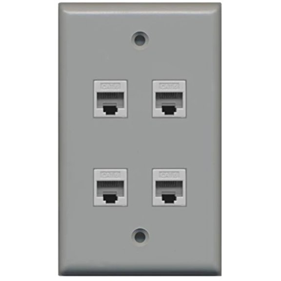RiteAV - 4 Port Cat6 Ethernet Wall Plate - Gray