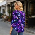 thumbnail image 5 of Halloween Costumes for Women 3/4 Length Sleeve Tops Halloween Skull Graphic Loose Fit Daily Wear Crewneck T Shirts Purple M, 5 of 8