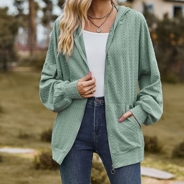 LOVZFMLL Cardigan pour Femmes avec Poches Manches Longues Chandail Ample à Capuche Manteau pour Femmes