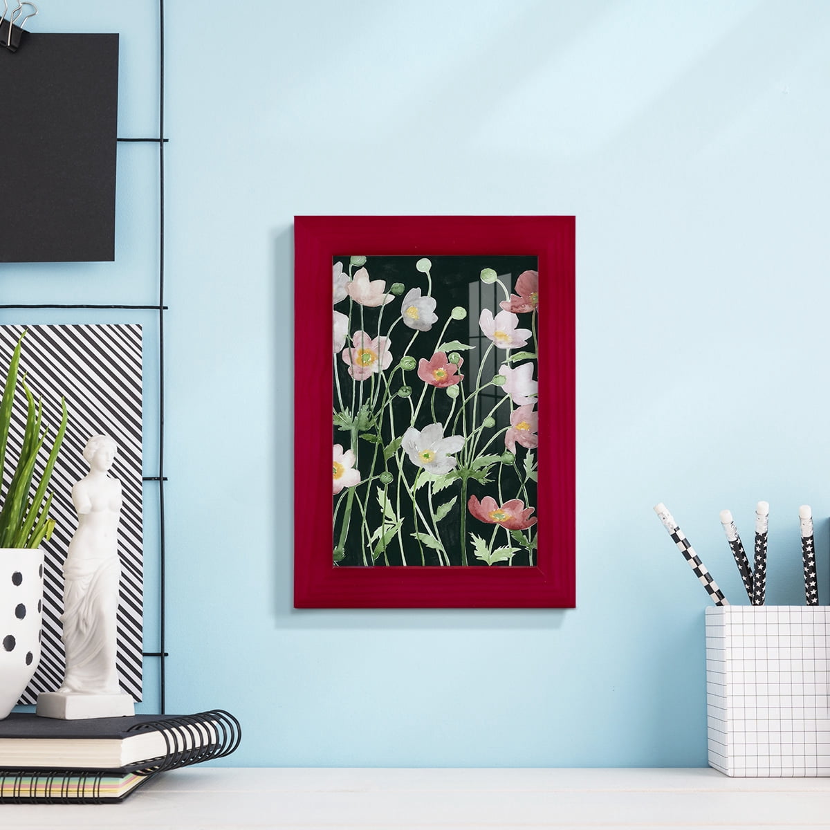 Anemone Dance I -Framed Print w/glass-Cherry Red