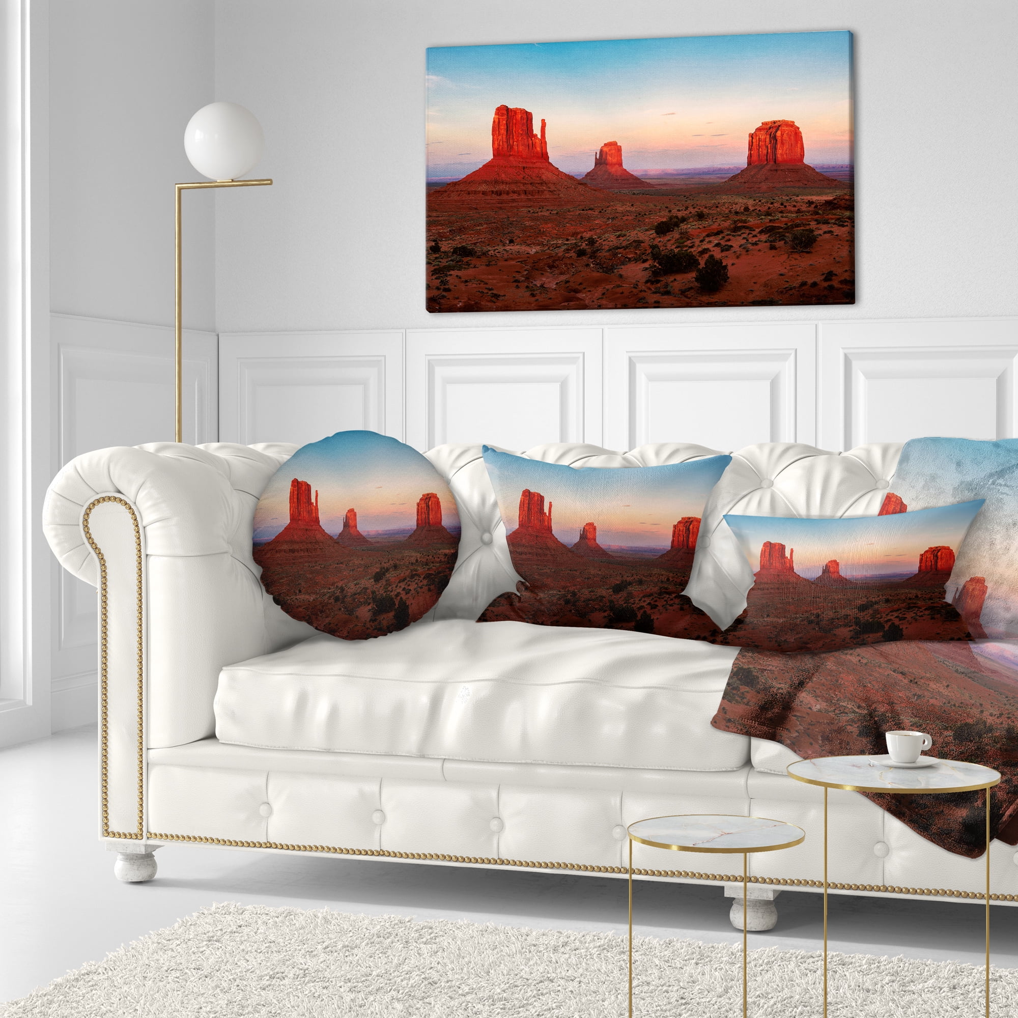 Designart Sunset in Monument Valley - Landscape Printed Throw Pillow - 12x20