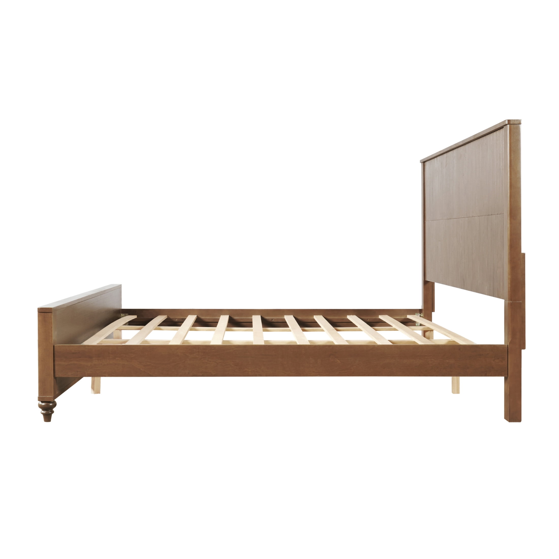 Christopher Knight Home Modern Wooden King Bed Frame with Grooved Headboard and Footboard, Walnut