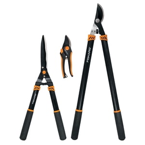 Fiskars 3-Piece Lopper, Hedge Shear, and Pruner Set