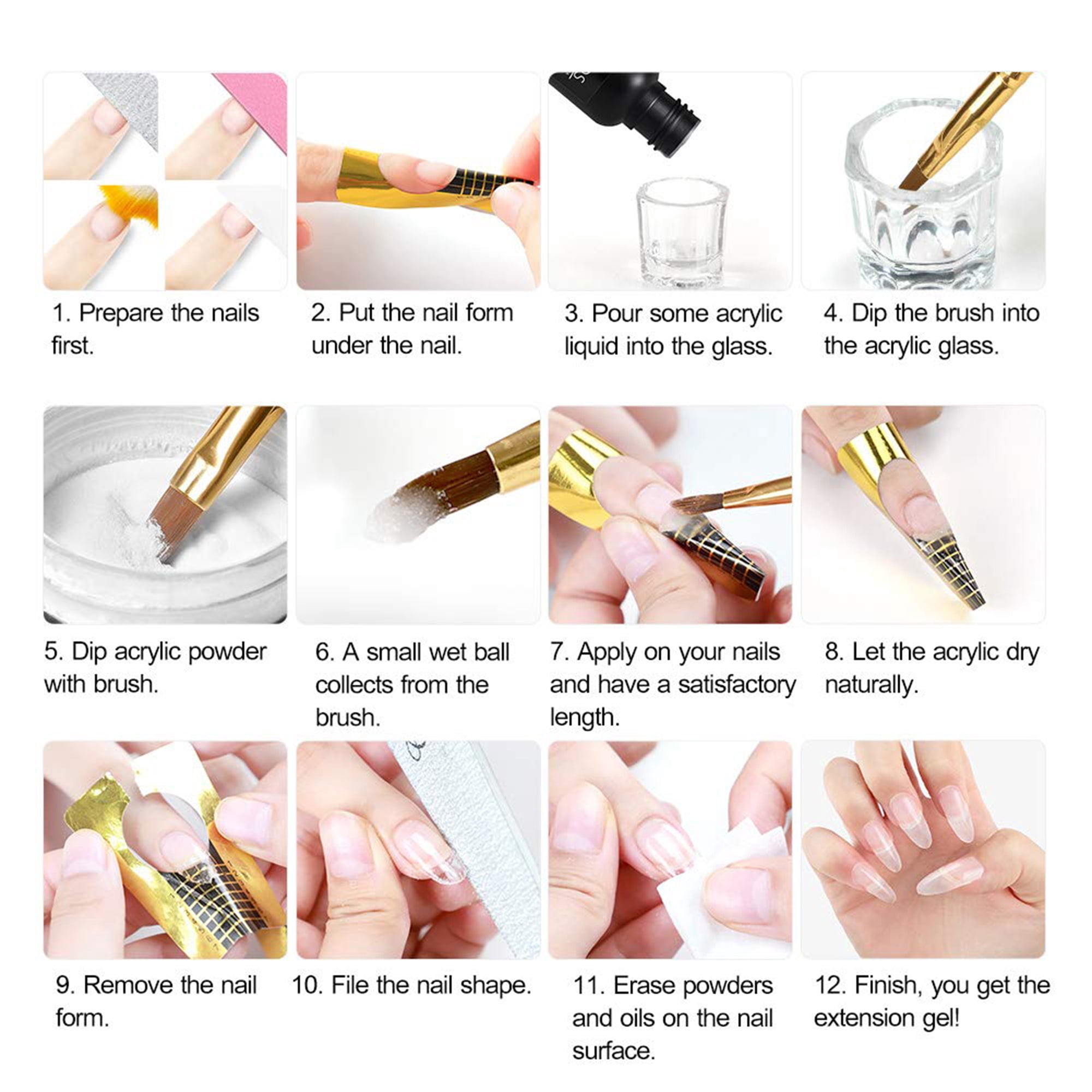 DODOING Complete Acrylic Nail Kit Acrylic Powder and Liquid Set Nail Decorations Tools White Clear Pink Acrylic Powder Nails Extension