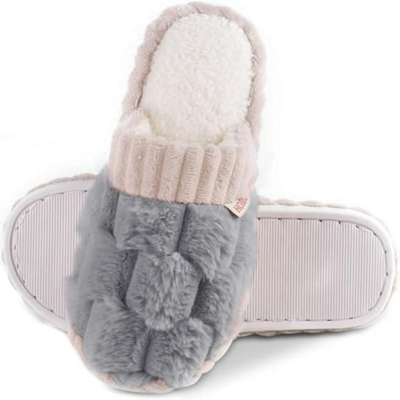 Unisex Plush Checkered Slippers for Women & Men Memory Foam Non-Slip Indoor Outdoor House Shoes Cozy Fuzzy Slip-On Bedroom Slippers