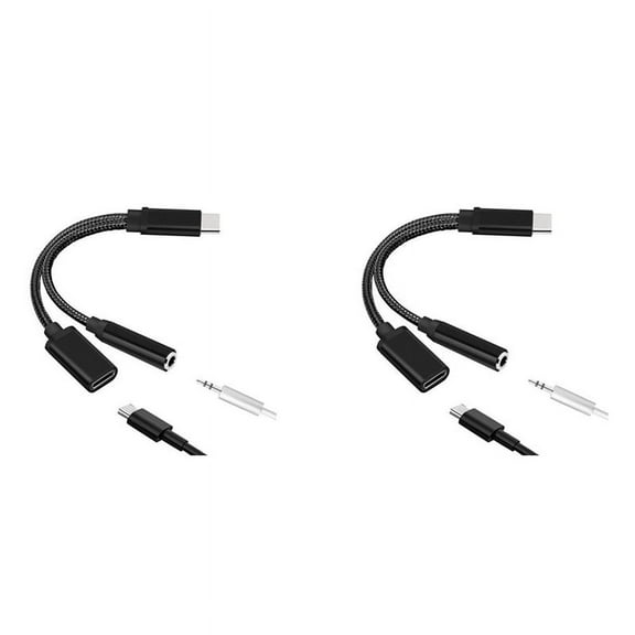 2X Type C to 3.5mm Charge Audio Adapter 2 in 1 USB Splitter Headphone AUX Cable for Smartphone
