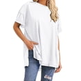 thumbnail image 2 of Tops Largos para Leggings Suelto Casual Color Sólido Manga Corta Superior, Cuello Redondo Irregular Hembra Camiseta, 2 of 9
