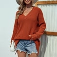 thumbnail image 4 of LYXSSBYX V-Neck Long Sleeve Sweater Tops Hot Sale Clearance for Fashion Women Solid Long Sleeve Pullove Hollow Out V-Neck Casual Sweater Tops, 4 of 6
