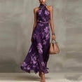 thumbnail image 4 of BODOAO Maxi Dresses for Women Floral Halter Neck Sleeveless Chiffon Pleated Long Dress, Flowy Summer Wedding Guest Outfit for Beach Vacation and Special Events Purple 3XL, 4 of 7