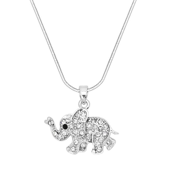 Elephant Pendant Necklace Rhinestone Crystal Rhodium Plated 17 Inch Snake Chain J0858-CR