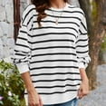 thumbnail image 2 of Women's Sweatshirts Fall Relaxed Fit Crewneck Long Sleeve Rolled One Shoulder with Pocket Stripe Leisure Cotton Pullover Tops(White,M), 2 of 4