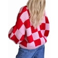 thumbnail image 2 of Cardigan à Carreaux Color Block pour Femmes, Chandail à Manches Longues, Tricoté, Ouvert, Rouge m, 2 of 8