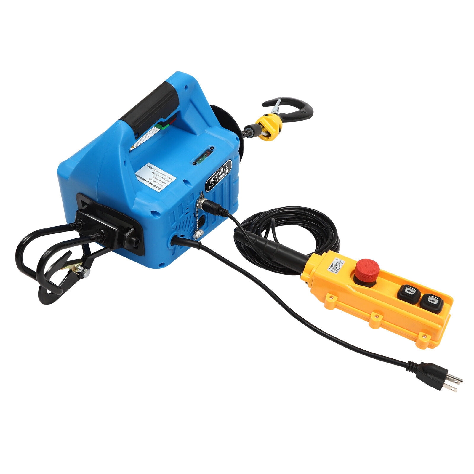 110V Portable Electric Hoist Winch Engine Crane Lifting ww/ 2 Remotes 1100lbs