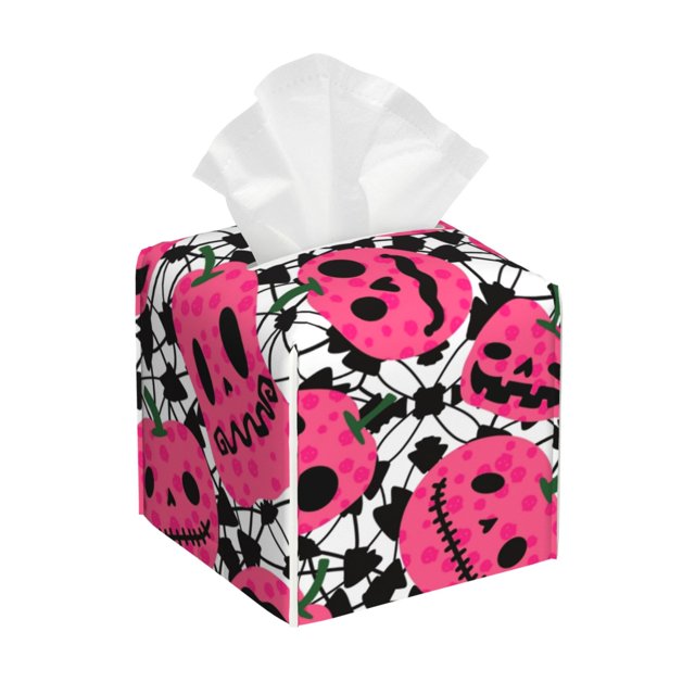 Fotbe Halloween Pumpkins Porta Pañuelos Decorativo de Cuero, Caja Cuadrada Moderna para Pañuelos Faciales, Organizador y Dispensador 5x5x5''