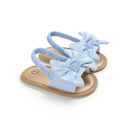 

Ritualay Baby Girls Flat Sandal Soft Sole Sandals Bowknot Crib Shoes Comfort Casual Flats Walking Dress First Walkers Princess Shoe Light Blue 6-12 months