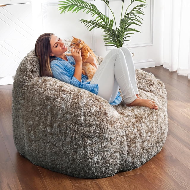 Grand Fauteuil Poire Canapé Poire pour Adulte Doux Mobilier de Salon Intérieur Doux Moelleux Rembourré de Mousse Canapé Poire de Repos Lecture Canapé de Sol, Café